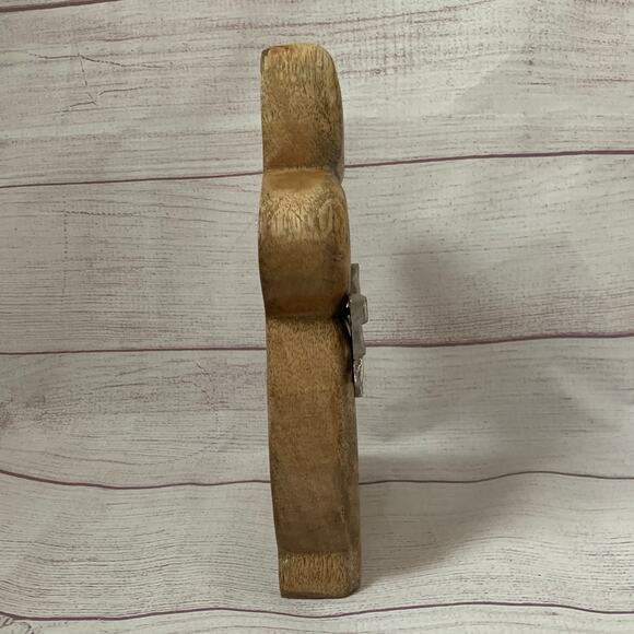 Wood Bunny Rabbit Figurine with Metal Silver Bow Easter Spring Farmhouse 9 3/4"H - Picture 5 of 12